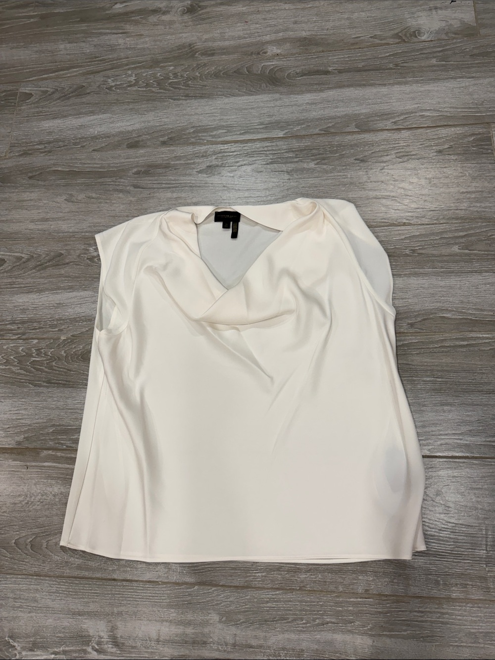 Donna Karan Cream Sleeveless Draped Neck Blouse XL